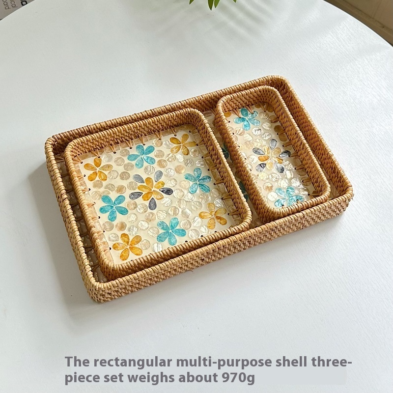 Rattan Mother of Pearl Rectangular Tray