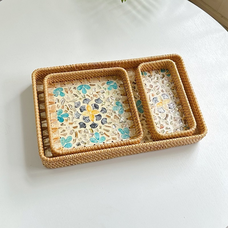 Rattan Mother of Pearl Rectangular Tray