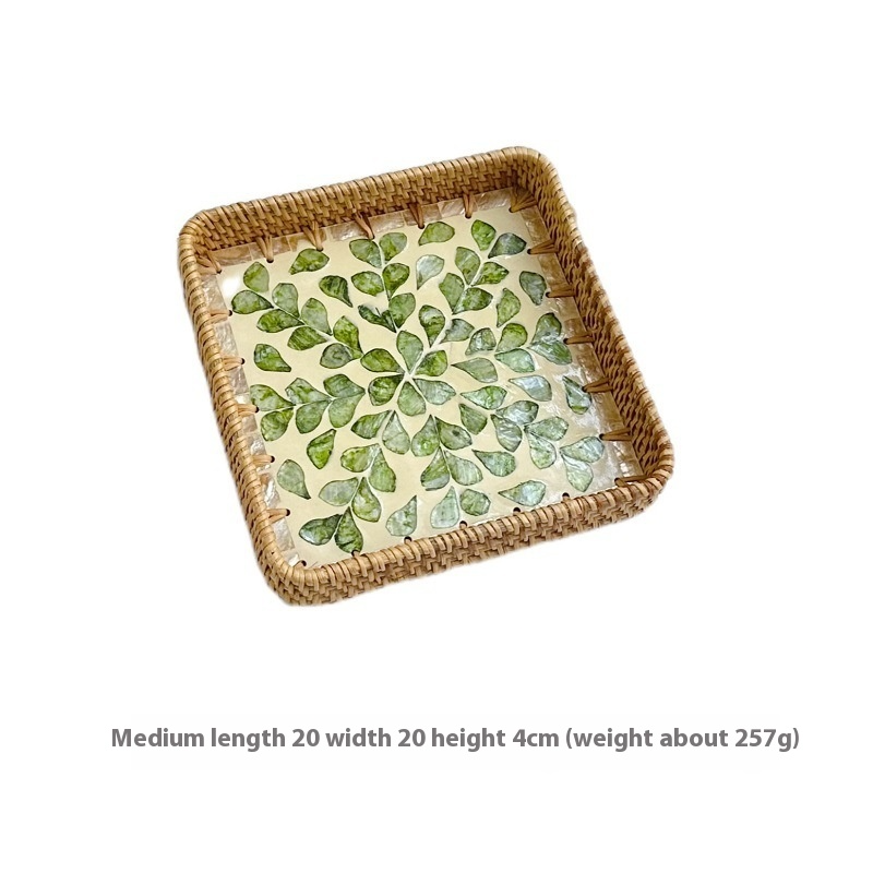 Rattan Mother of Pearl Rectangular Tray