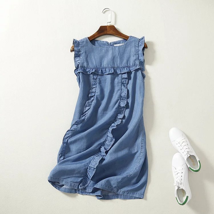 Stylish Ruffled Tencel Denim Casual Mini Dress