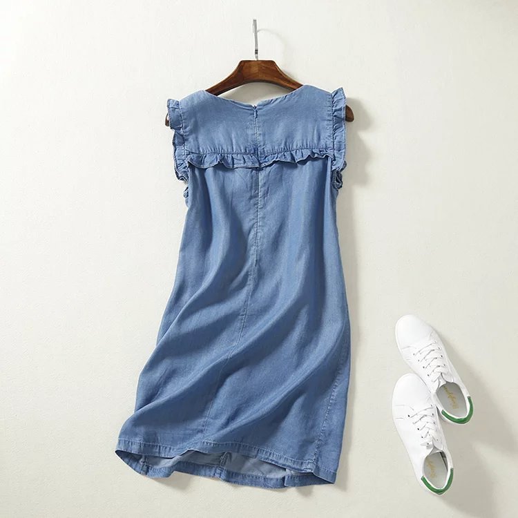 Stylish Ruffled Tencel Denim Casual Mini Dress