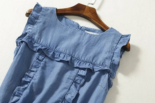 Stylish Ruffled Tencel Denim Casual Mini Dress
