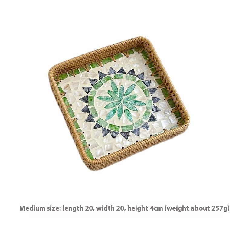 Rattan Mother of Pearl Rectangular Tray