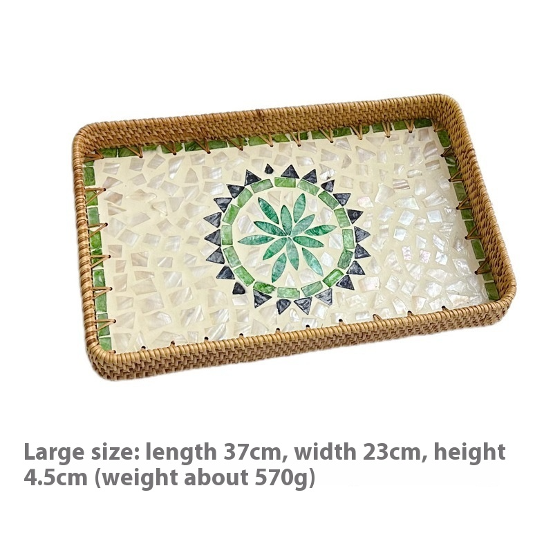 Rattan Mother of Pearl Rectangular Tray