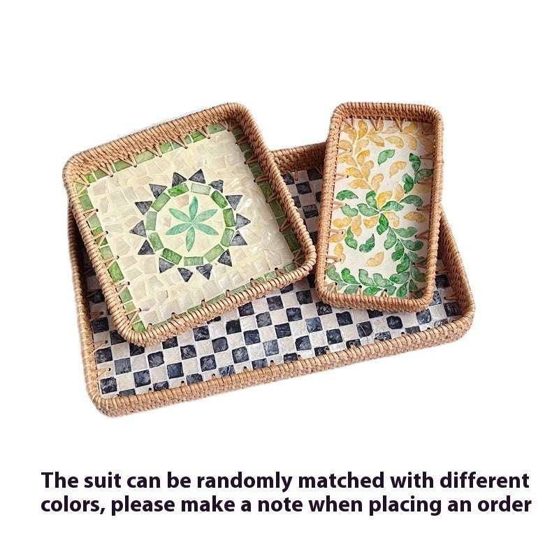Rattan Mother of Pearl Rectangular Tray