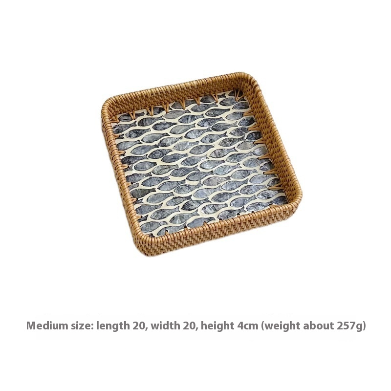 Rattan Mother of Pearl Rectangular Tray