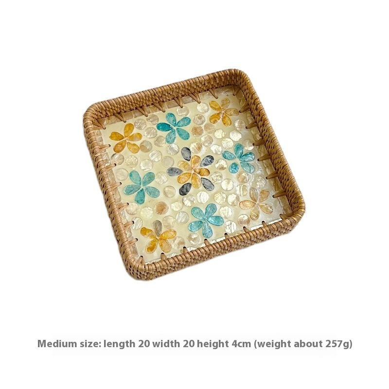 Rattan Mother of Pearl Rectangular Tray