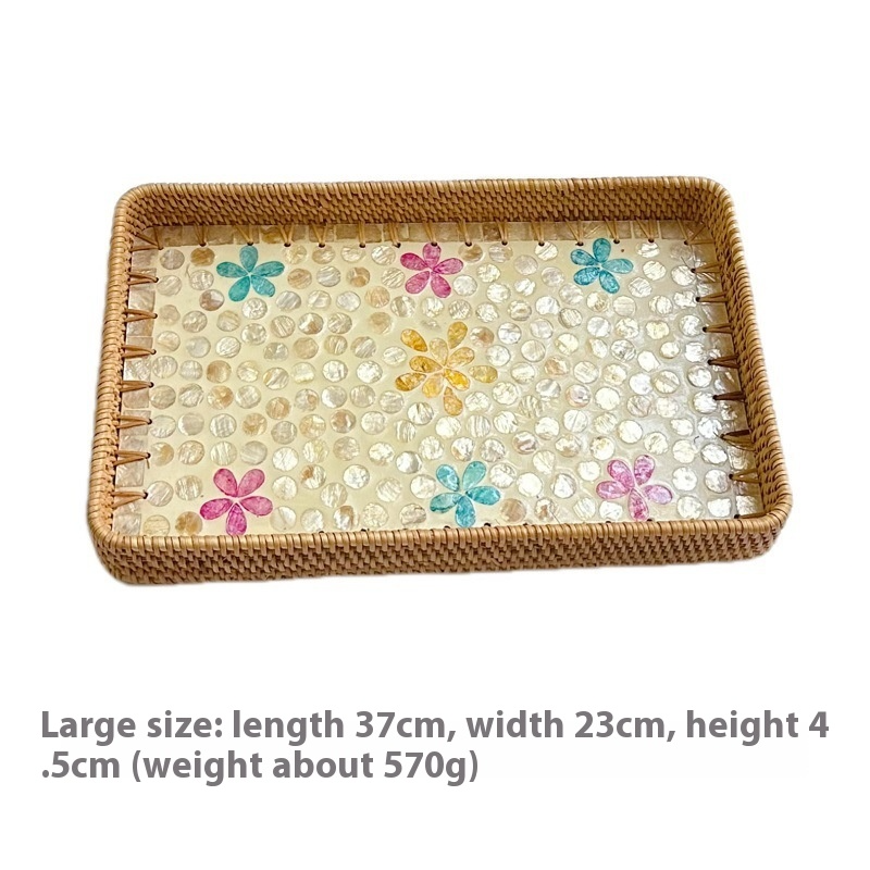 Rattan Mother of Pearl Rectangular Tray