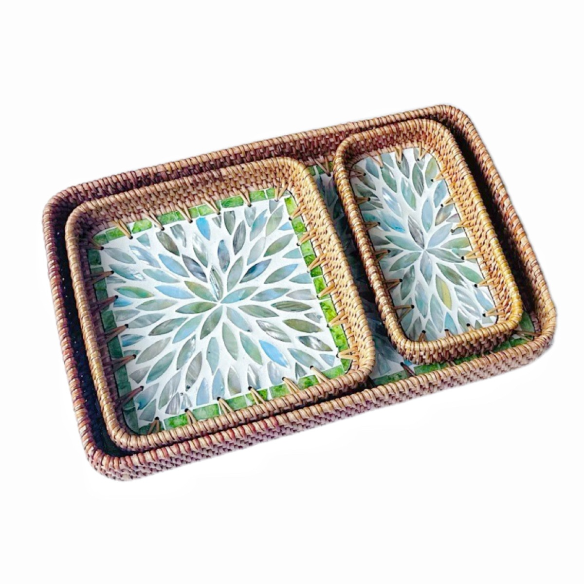 Rattan Mother of Pearl Rectangular Tray