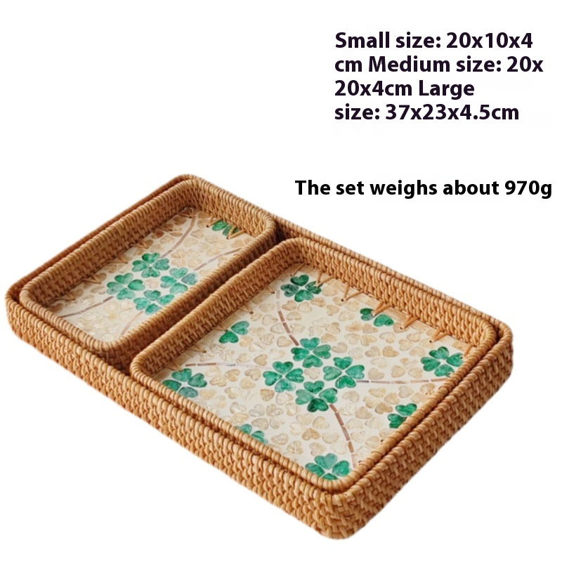 Rattan Mother of Pearl Rectangular Tray