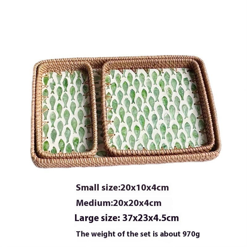 Rattan Mother of Pearl Rectangular Tray