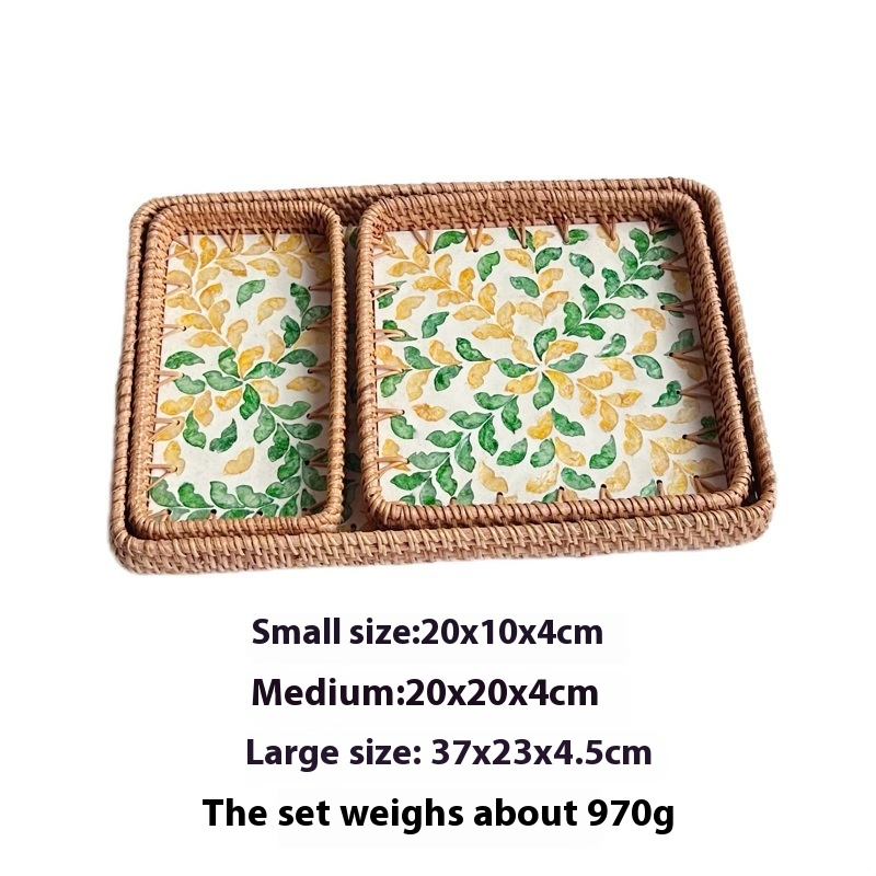 Rattan Mother of Pearl Rectangular Tray
