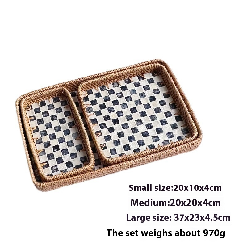 Rattan Mother of Pearl Rectangular Tray