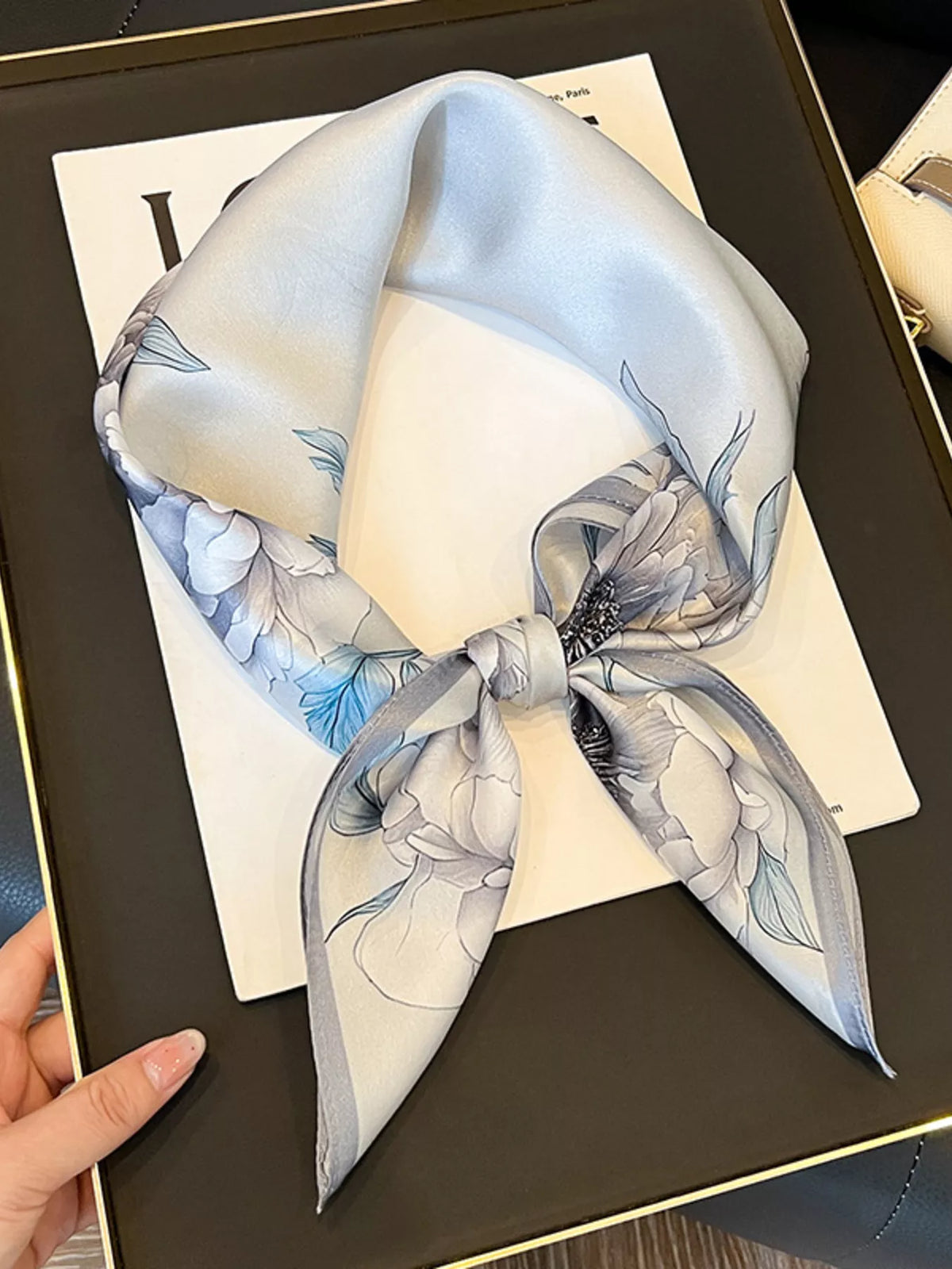 Light grey French silk neck scarf