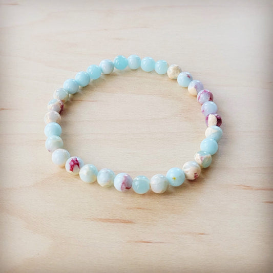 Pastel Aqua Terra Jasper Stretch Beaded Bracelet