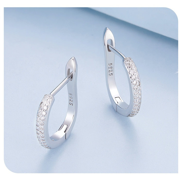 Sterling Silver Simple Elegant Round Zircon Earrings
