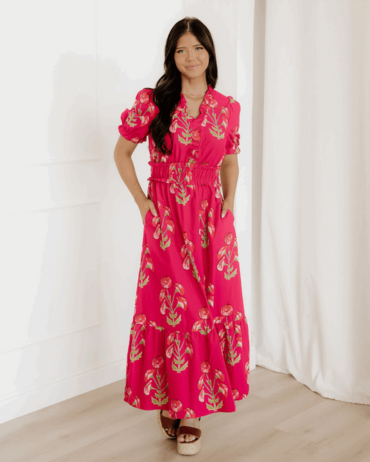 Neve red floral tiered dress