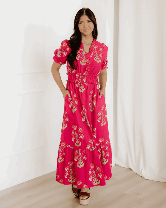 Neve red floral tiered dress