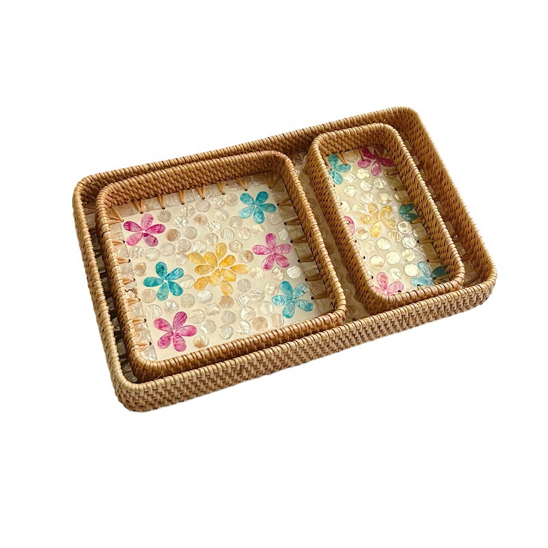 Rattan Mother of Pearl Rectangular Tray