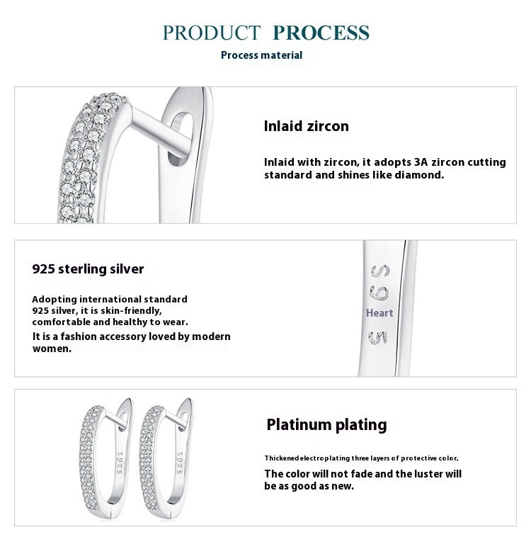 Sterling Silver Simple Elegant Round Zircon Earrings