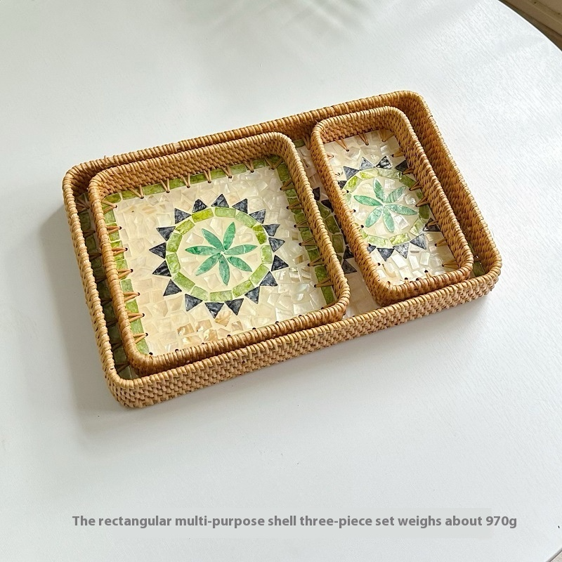 Rattan Mother of Pearl Rectangular Tray