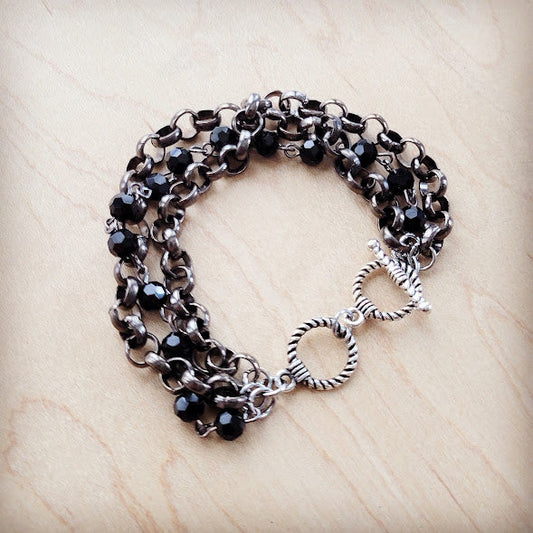 Black Faceted Triple Strand Beaded Bracelet – Bold Edge, American Crafted