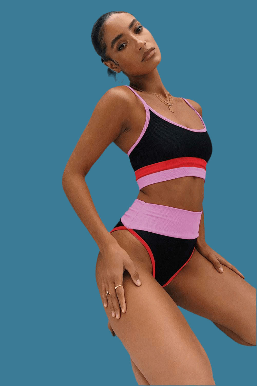 Color Block Spaghetti Strap Two-Piece Swim Set