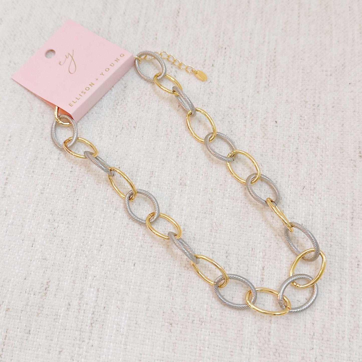 Cabled Texture Two Tone Chain Necklace