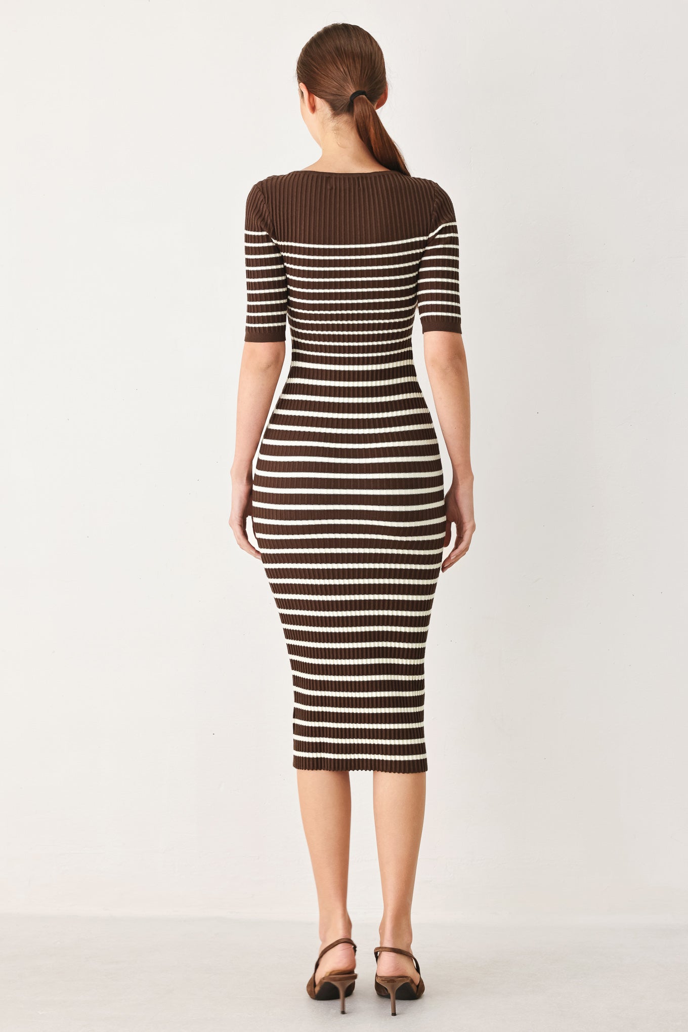 Chocolate Stripe Sweater Midi Dress - Office to Evening