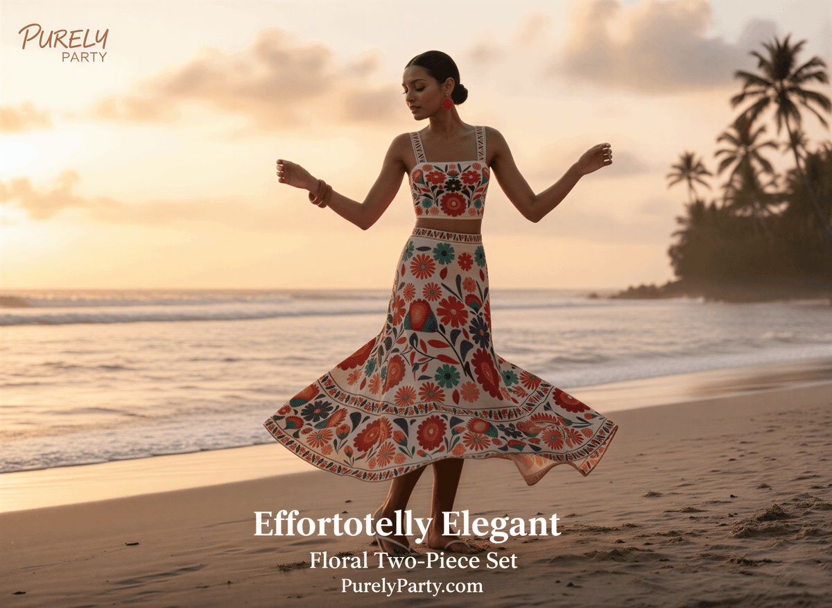 Floral Print Crop Top and Skirt Set