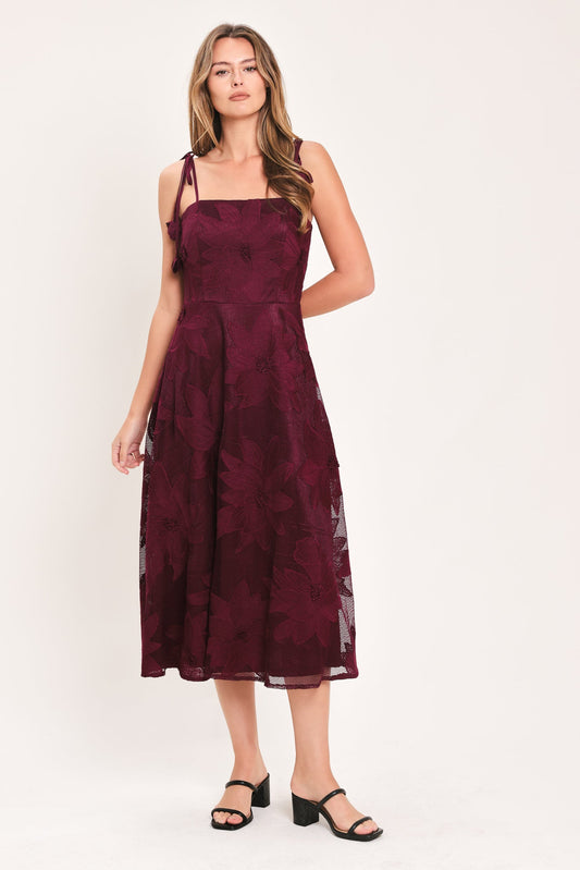 Sandy Bloom Floral Woven Lace Midi Dress - Misses & Plus Sizes - Elegant Event Ready
