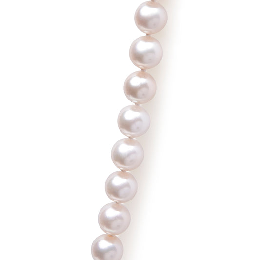 14K yellow gold necklace featuring a strand of 8.0x8.5mm Akoya pearls in a symmetrical arrangement.