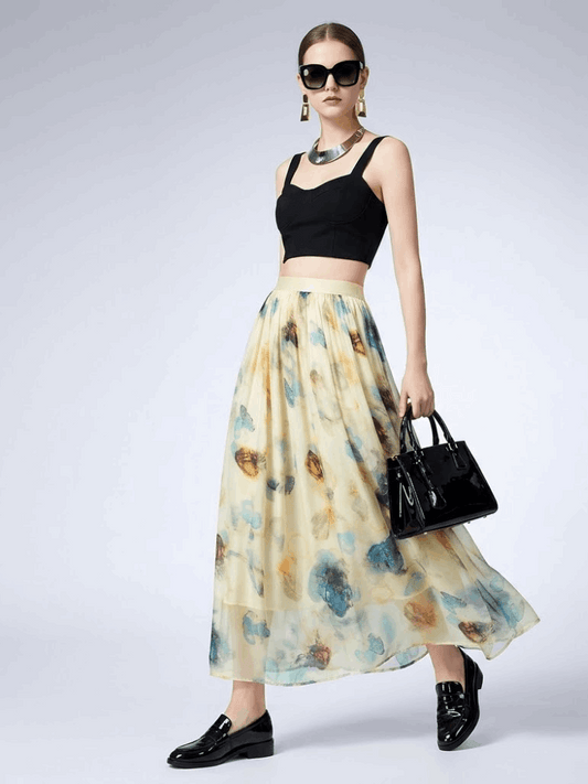 Hamptons Abstract Floral Silk Maxi Skirt