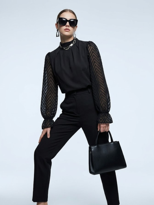 Soho High Neck Black Chevron Blouse