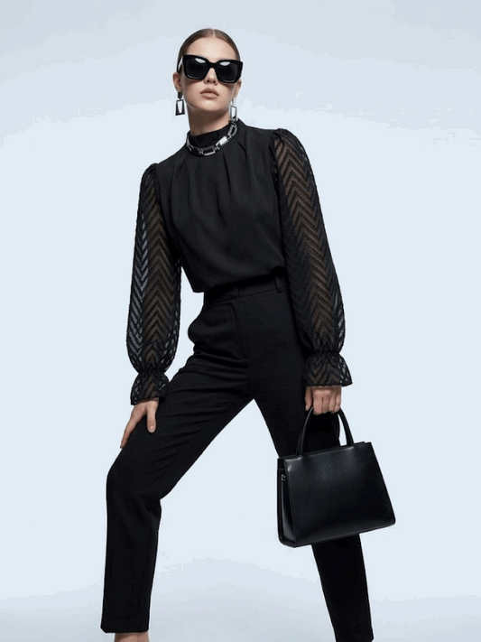 Soho High Neck Black Chevron Blouse