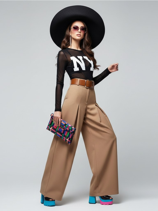 Model wearing Upper East Side trousers.