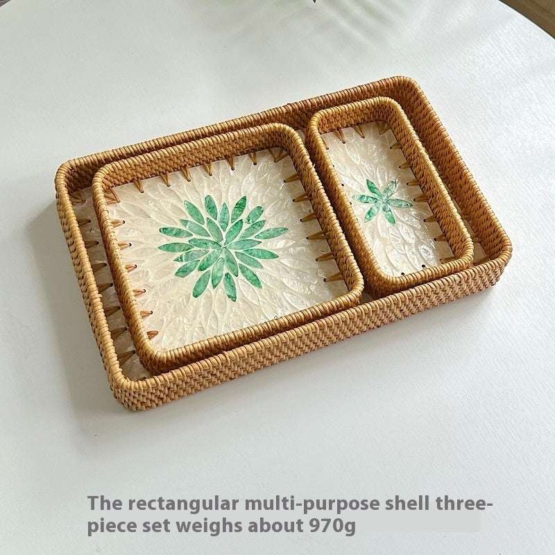 Rattan Mother of Pearl Rectangular Tray