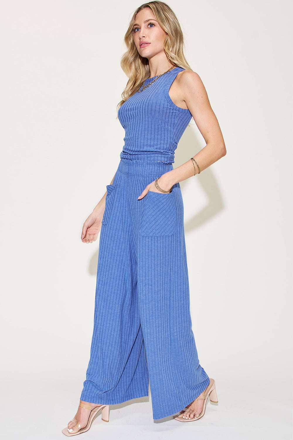 Basic Bae Full Size Ribbed Tank and Wide Leg Pants Set