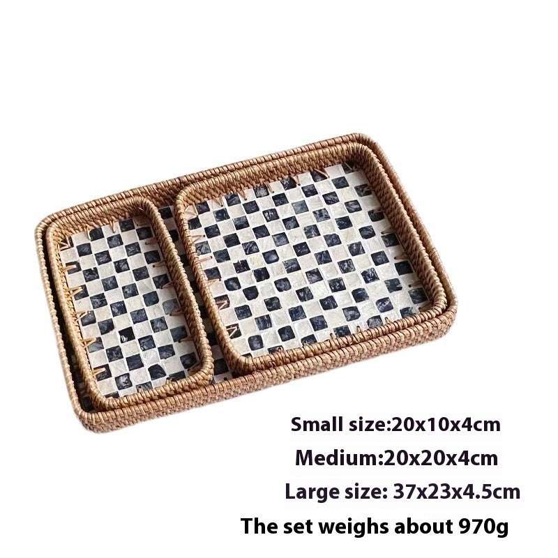 Rattan Mother of Pearl Rectangular Tray