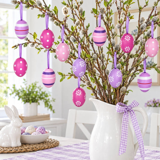 Miniature Pastel Purple Plastic Easter Egg Ornaments 1.5 Inches