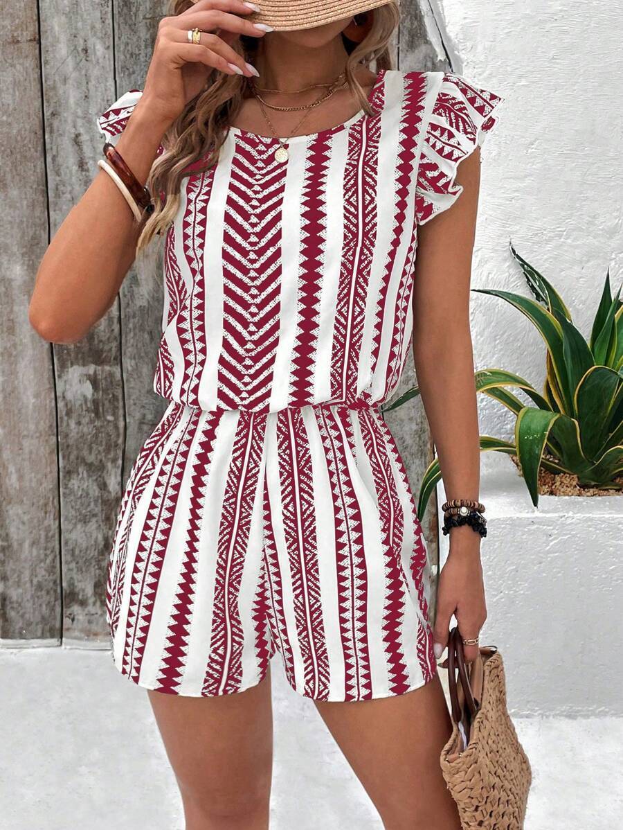 Stripe Printed Ruffles Romper
