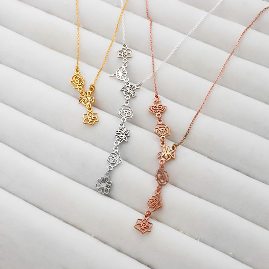 Floral Essence Lariat Necklace - Sterling Silver Y Design