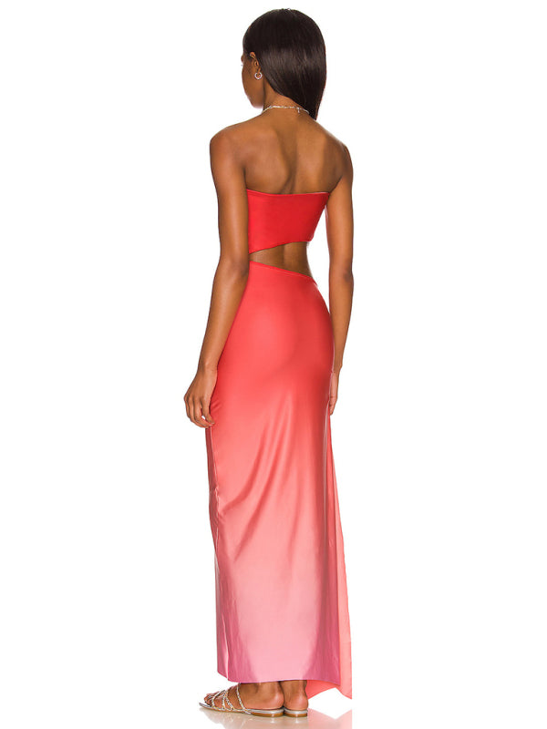 Strapless Hollow Out Maxi Dress