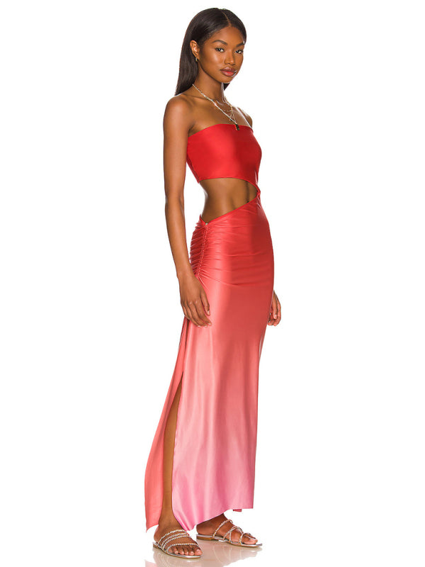 Strapless Hollow Out Maxi Dress