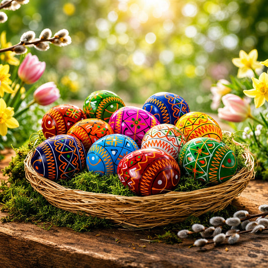 Set of 12 Mini Geometric Ukrainian Pysanky Easter Eggs 1.6 Inches