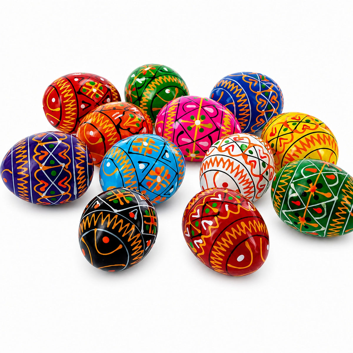 Set of 12 Mini Geometric Ukrainian Pysanky Easter Eggs 1.6 Inches