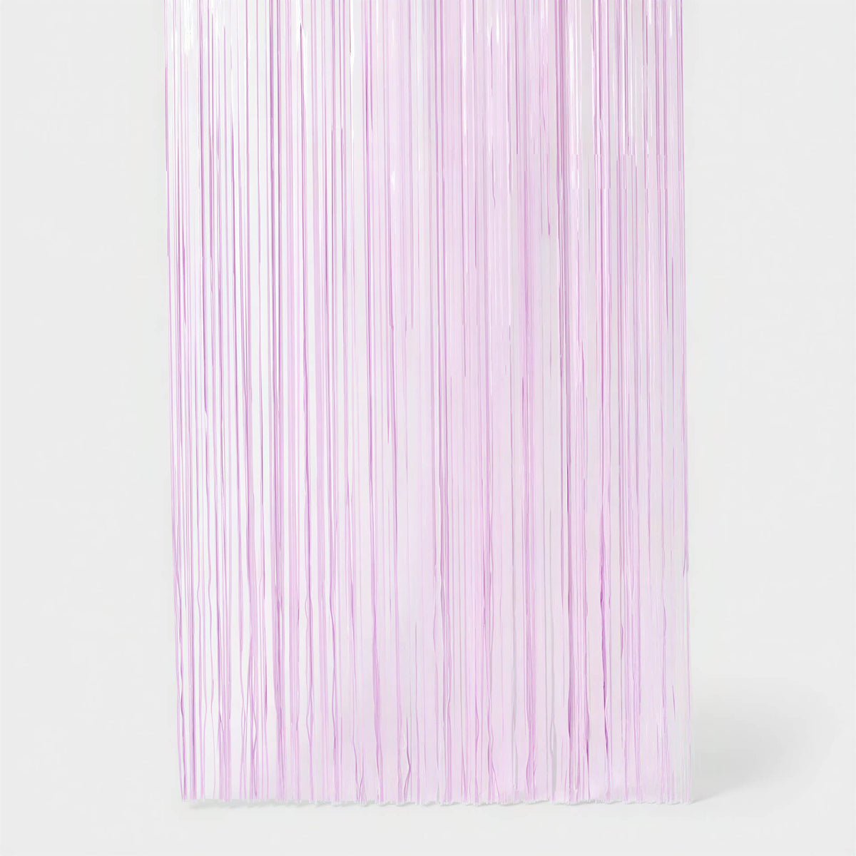 Lavender fringe backdrop with rainbow confetti accents, measuring 3' x 8', ideal for party decor.