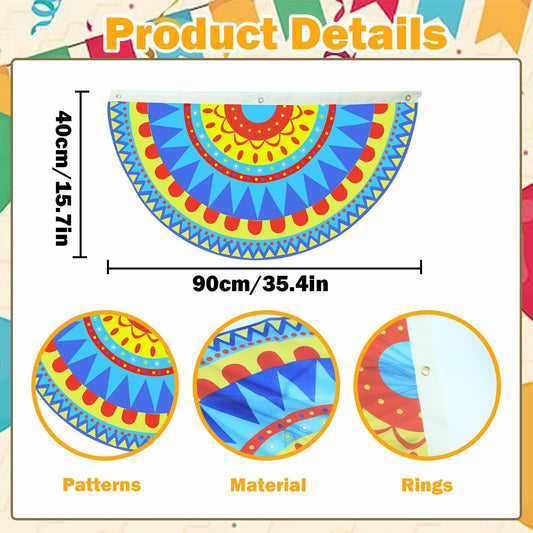 Fiesta decorations centerpiece featuring a colorful rainbow design with patterns, measuring 40cm by 90cm.