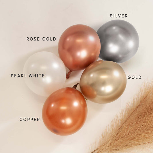 Color swatch of balloons labeled with colors on a neutral background