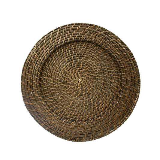 Round woven placemat on a white background